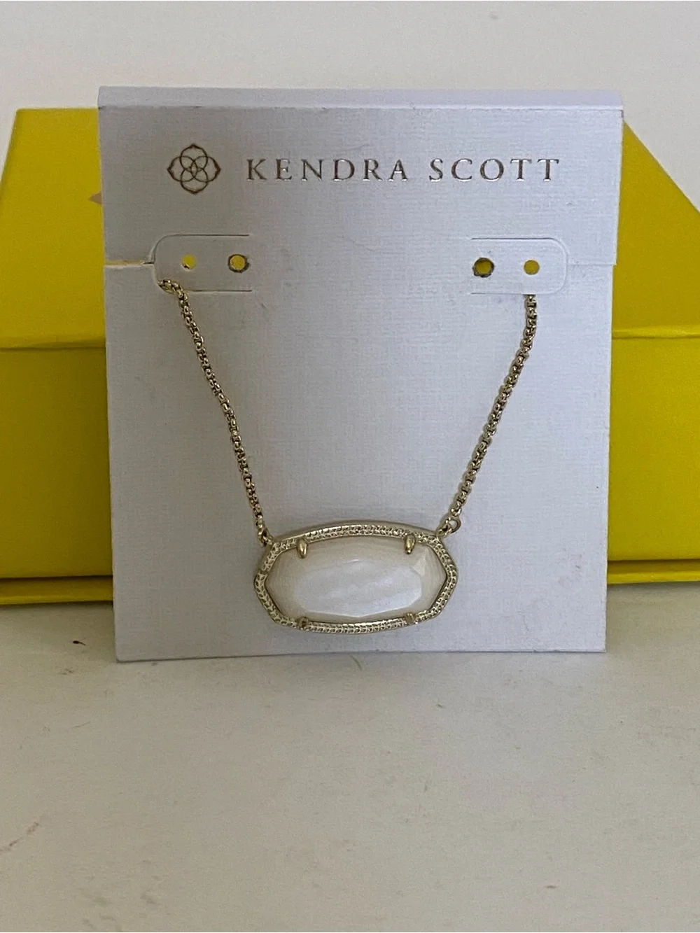 Kendra Scott Elise Gold Tone Necklace with Ivory Mother-of-Pearl Oval Pendant